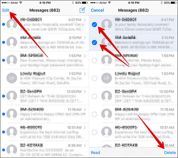 delete saved messages on iphone with messages app
