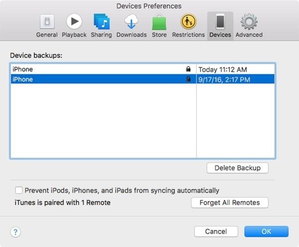 delete itunes backup files with iphone messages