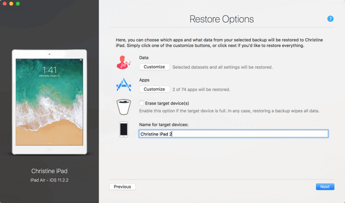 imazing restore options