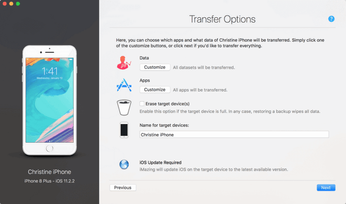 imazing transfer options