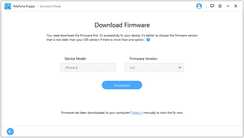 confirm and download matching ios firmware