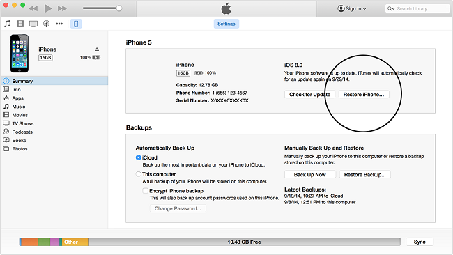 bypass iphone passcode using itunes restore