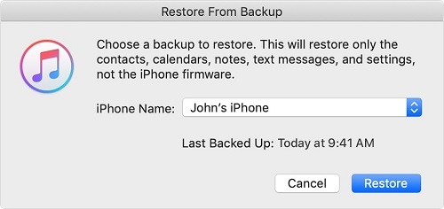 select a backup to restore ipad photos