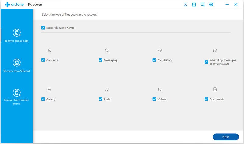 select file types to recover