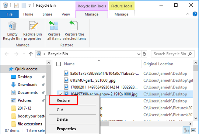 recover deleted files windows 10 from recycle bin