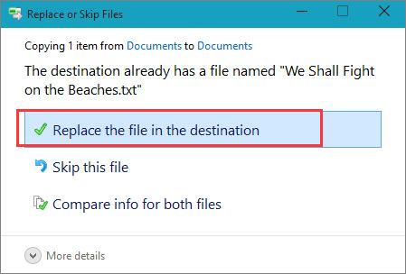 documents replace the file in the destination