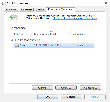 gcreate a new file to restore deleted file windows 10