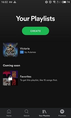 tap create your playlist spotify on android