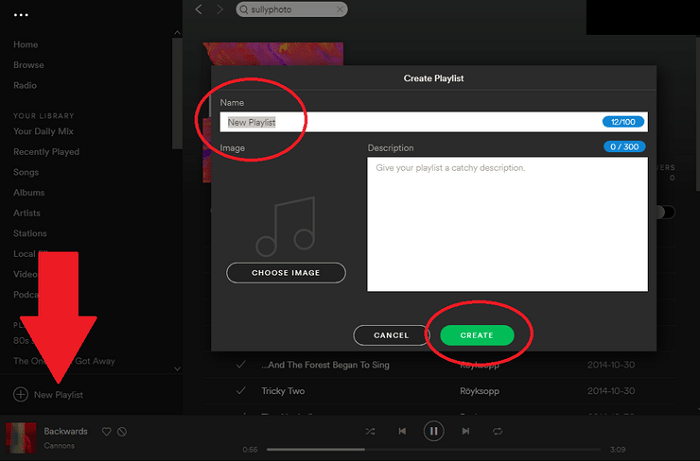 create new spotify playlists on pc