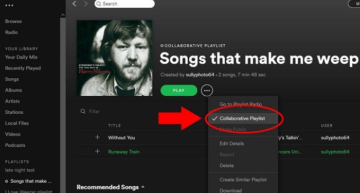 share new spotify collaborative playlist with friends