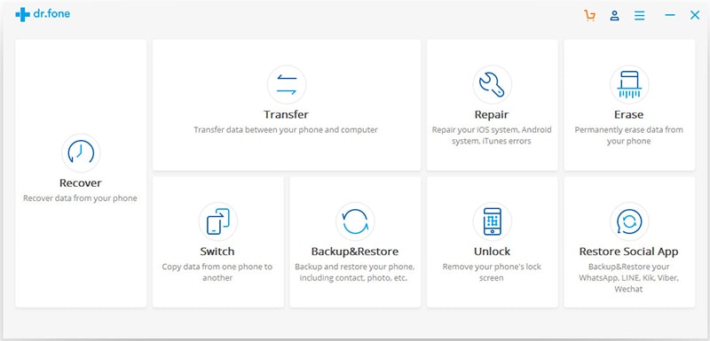 dr.fone toolkit home screen