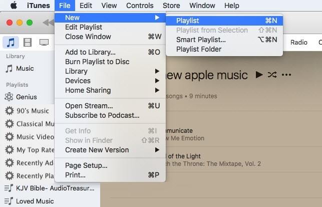 create a new playlist in itunes