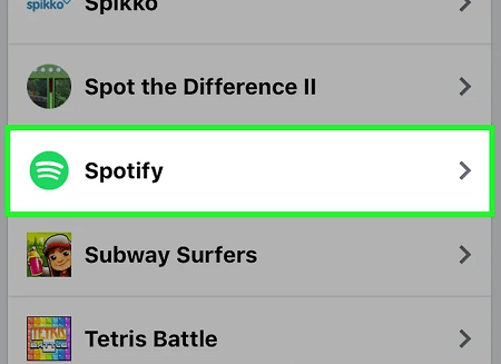 tap on spotify on facebook settings