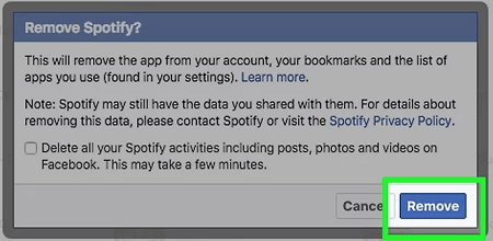 remove spotify from facebook website