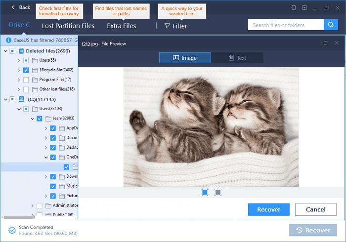 recover deleted photos from hard drive via easeus