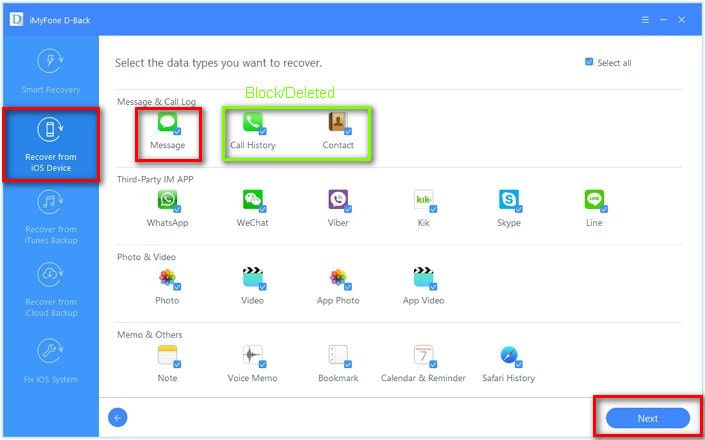 choose data type and connect iphone to computer