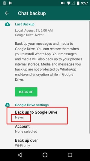 never back up whatsapp to google drive