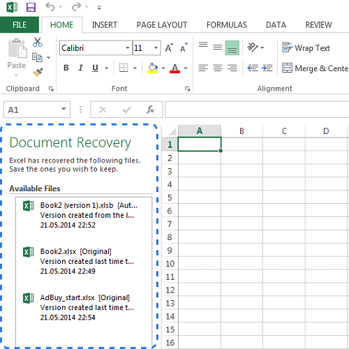 restore unsaved excel via autosave and autorecover