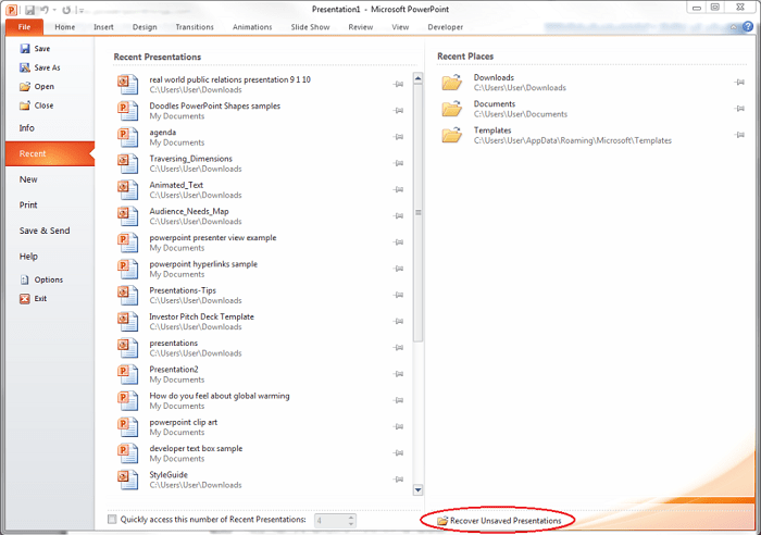 recover unsaved presentations with microsoft