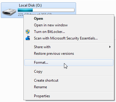 format corrupted drive with windows explorer