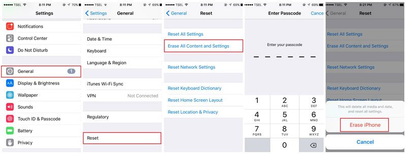 factory reset iphone all content and settings