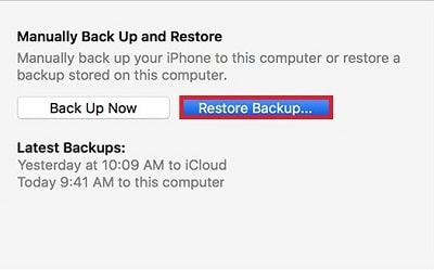 manually restore iphone from itunes backup
