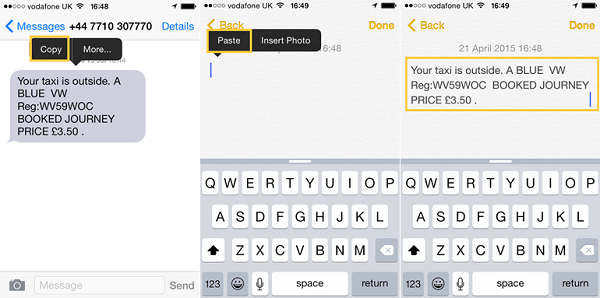 copy and paste iphone text messages to notes app