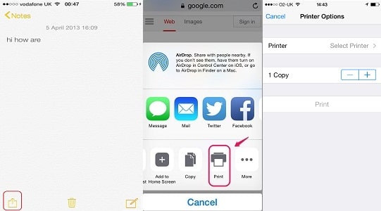 print text messages from iphone via notes