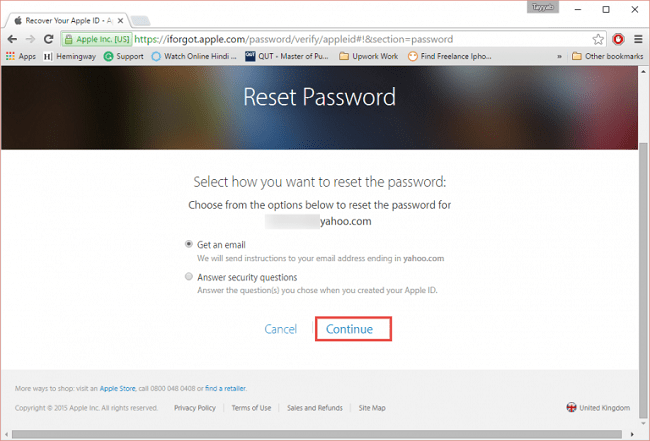 choose get an email to continue to reset password