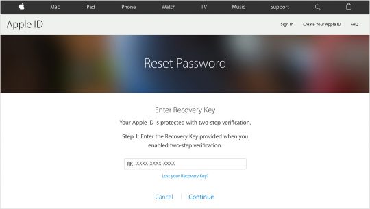 enter recovery key to bypass locked apple id