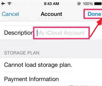 delete description of my icloud account