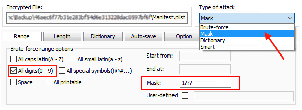 mask attack to find password