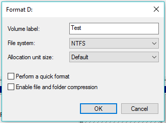 format internal drive with disk management