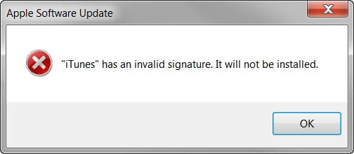 itunes has an invalid signature it will not be install