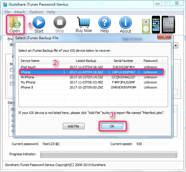 select certain itunes backup to recover password