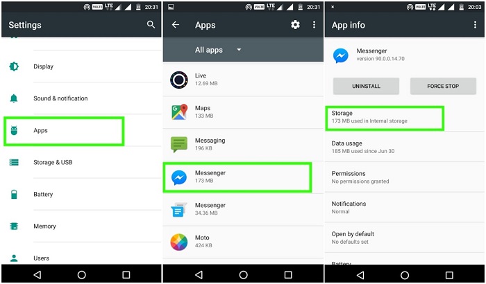 clear data on android settings