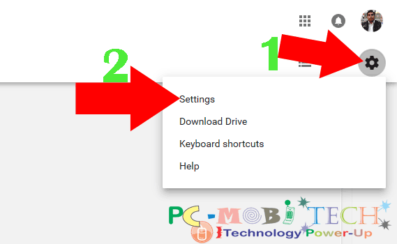 select settings on google drive