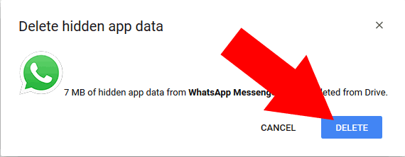 delete all hidden data of whatsapp on google drive