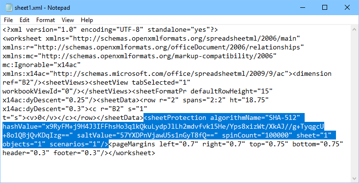 select and delete line of sheet protection