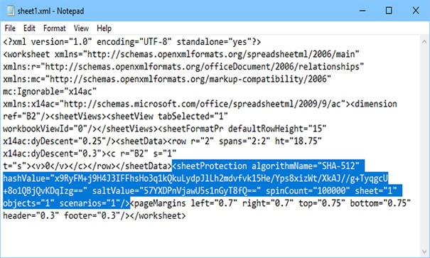 delete sheet protection in xml file