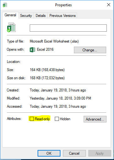 change excel from read only with explorer