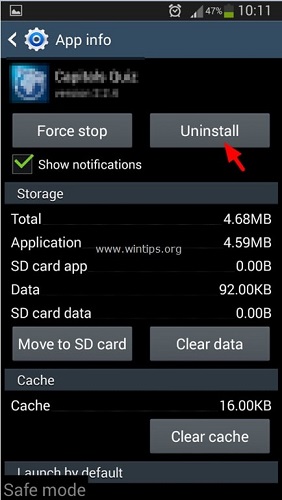 uninstall secure app on settings