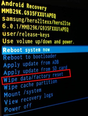factory reset samsung s7 in android recovery mode