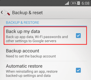tick back up my data before factory reset