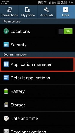 choose application manager on settings