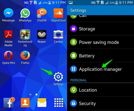 choose application manager on android settings