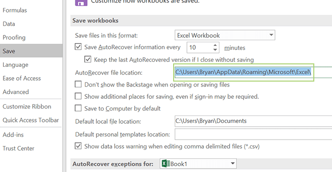 copy autorecover file location