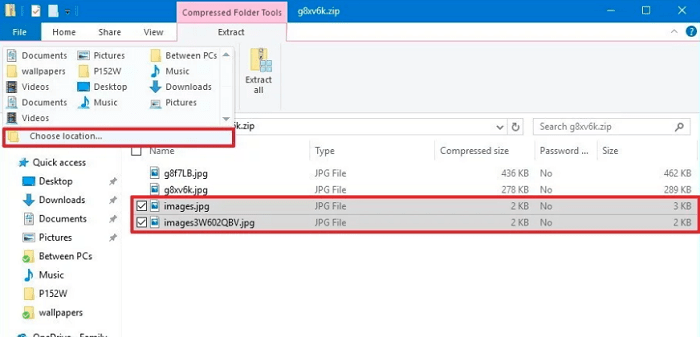 choose location to copy the files