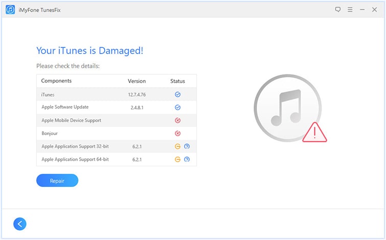 click repair to fix itunes issue