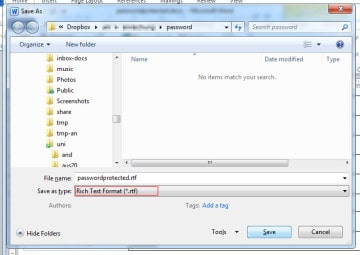 save the encrypted word document in rtf format